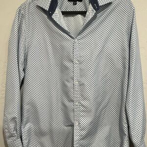 Society Of Threads White and Blue Geometric Shirt